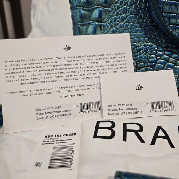 Brahmin Peacock Duxbury, Ady Wallet and non Brahmin bag charm - Picture 2 of 9